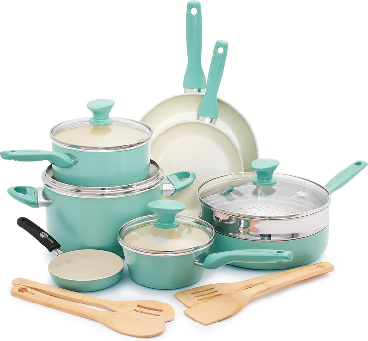Rio Ceramic 16 Piece Cookware Set - Turquoise
