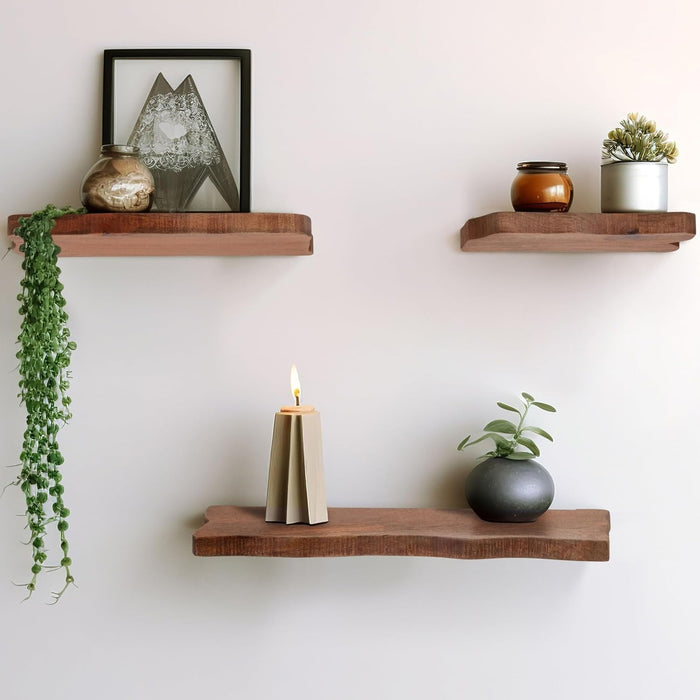 Set of 3 Mango Wood Floating Shelves