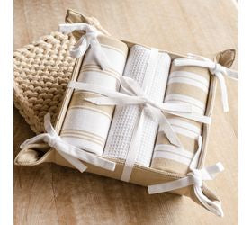 3pc. Tan & White Towel Gift Set