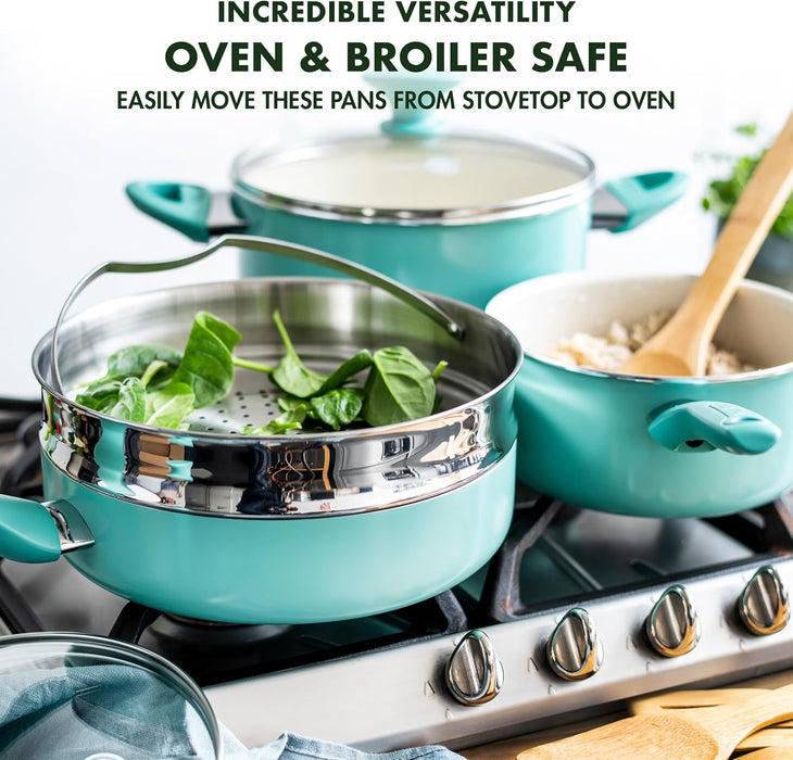 Rio Ceramic 16 Piece Cookware Set - Turquoise