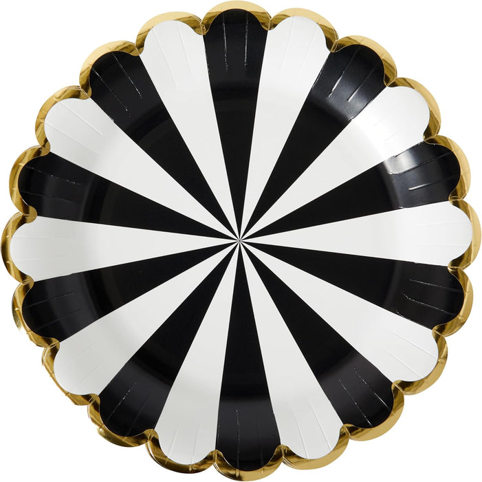 8pk. Black & White Pinwheel Disposable Dinner Plates