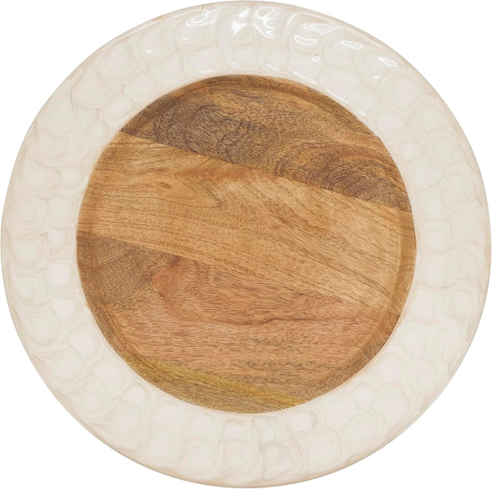Ivory Enamel Rim Wood Charger