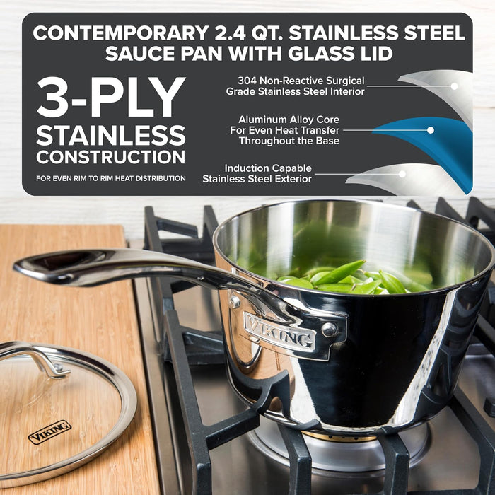 Contemporary 3-Ply Stainless Steel 2.4Qt. Sauce Pan
