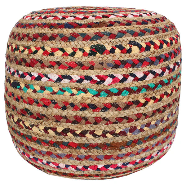 Multi-Colored Jute Pouf