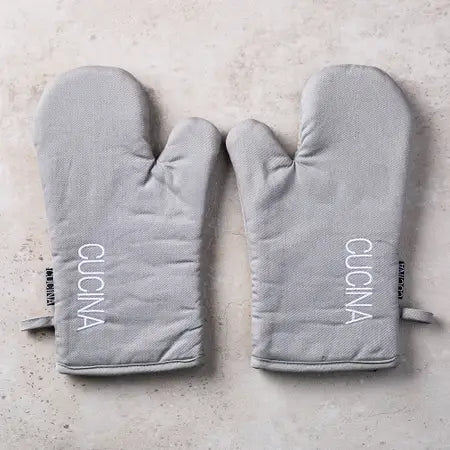 Cucina Embroidered Oven Mitts - Grey