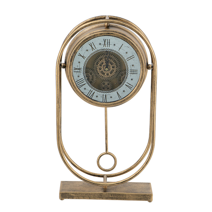 Vintage Table Gear Clock w/Rectangular Stand