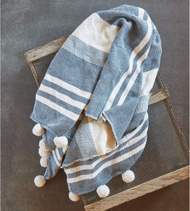 Striped Cotton Pom Pom Throw