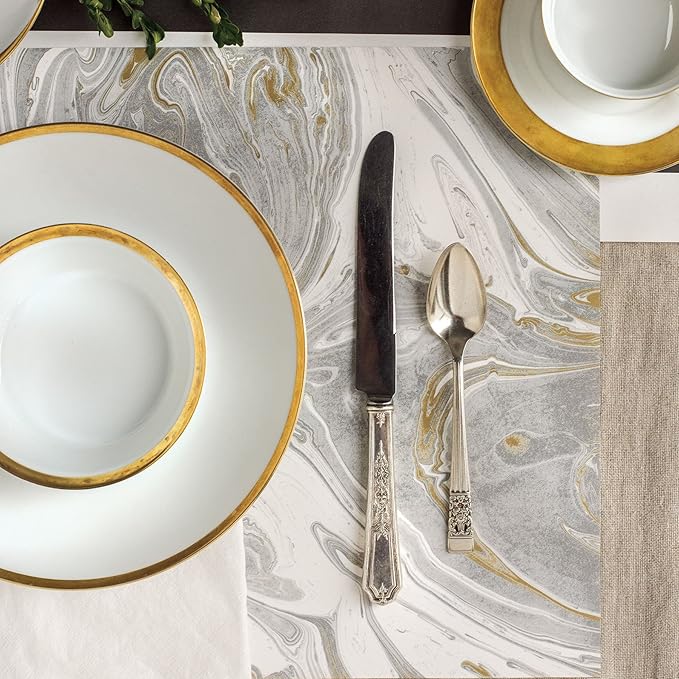 Grey and Gold Marbled Paper Placemat