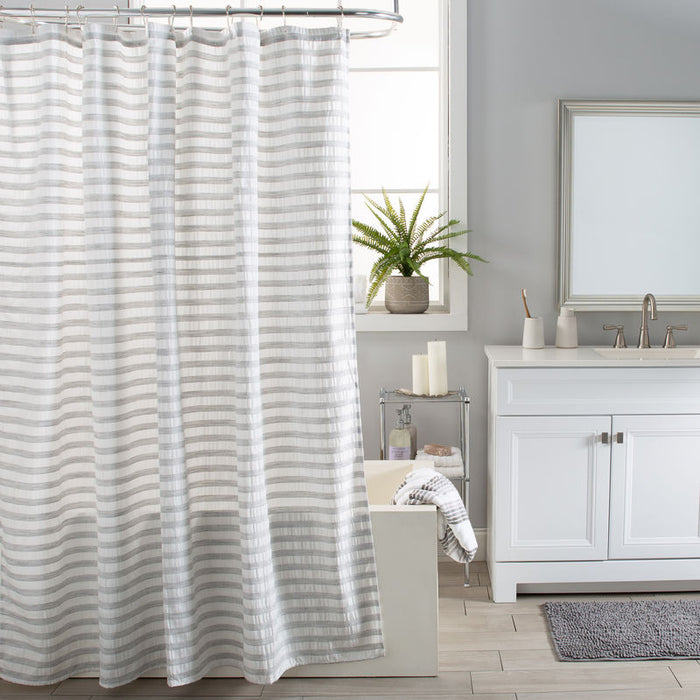 Camden Stripe Pucker Grey Shower Curtain