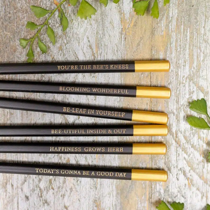 Bee & Honeysuckle Set Of 6 Pencils - Gold