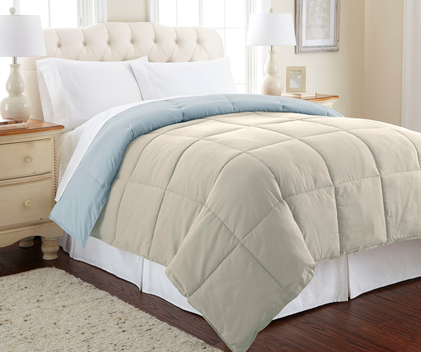 Reversible Oatmeal/Dusty Blue Down Alternative Comforter