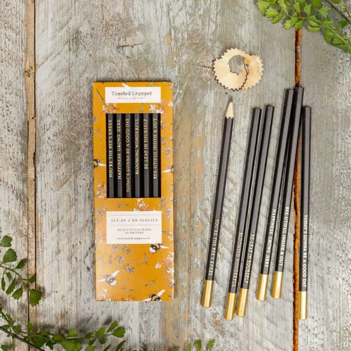 Bee & Honeysuckle Set Of 6 Pencils - Gold