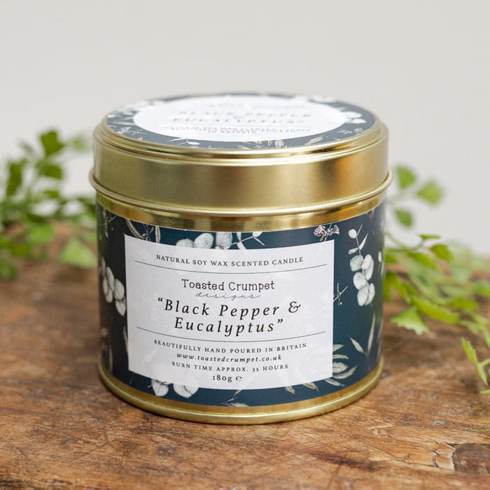 Black Pepper & Eucalyptus Candle In a Matte Gold Tin