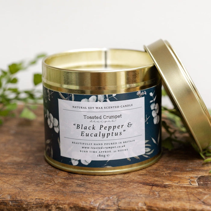 Black Pepper & Eucalyptus Candle In a Matte Gold Tin