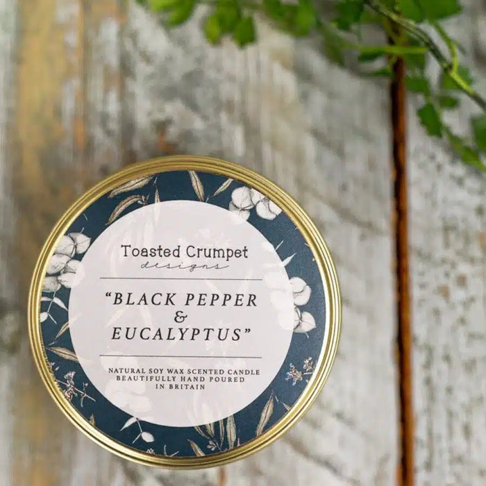 Black Pepper & Eucalyptus Candle In a Matte Gold Tin