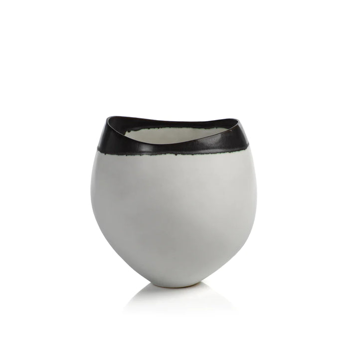 Trento White Eclipse Vase With Black Volcanic Rim - Small