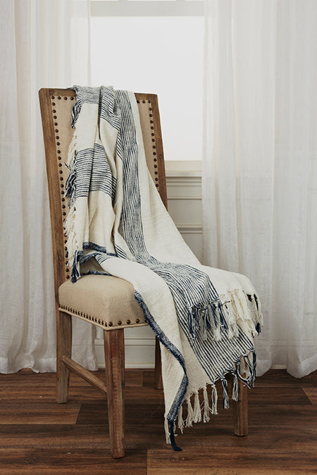 Cream with Navy Stripe Throw