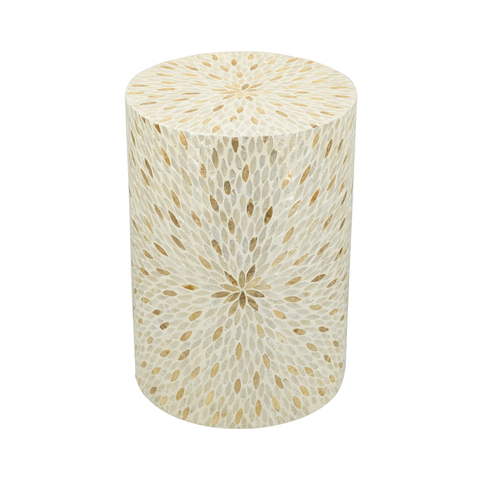 Gold and White Capiz Round Stool