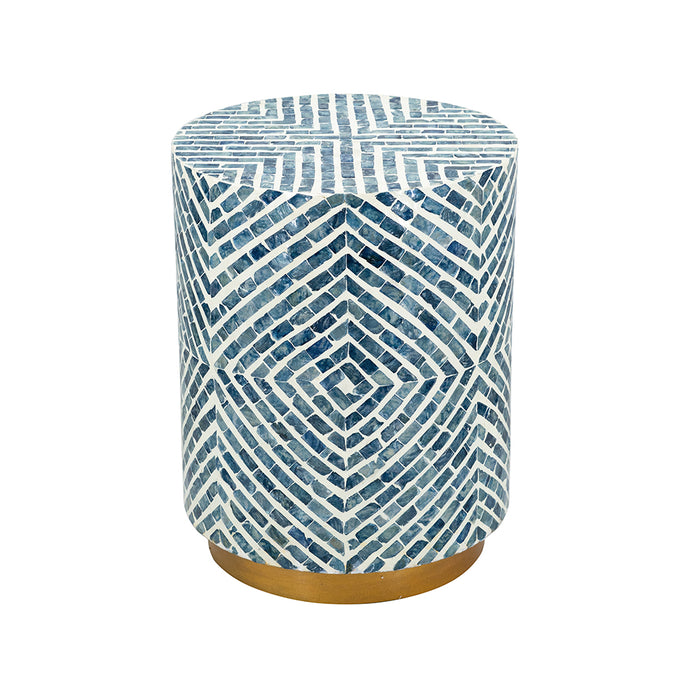 Blue and White  Capiz Round Stool