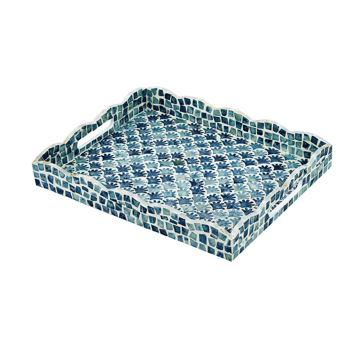 Blue & White Capiz Rectangular Tray