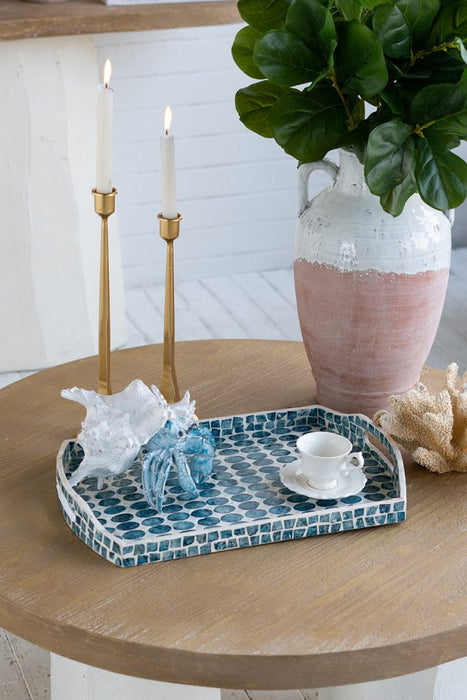 Blue & White Capiz Rectangular Tray