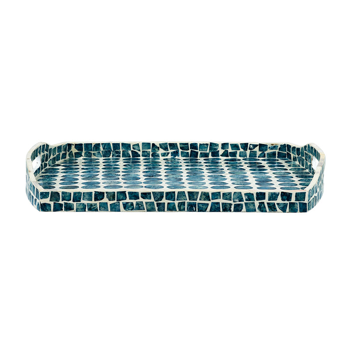 Blue & White Capiz Rectangular Tray