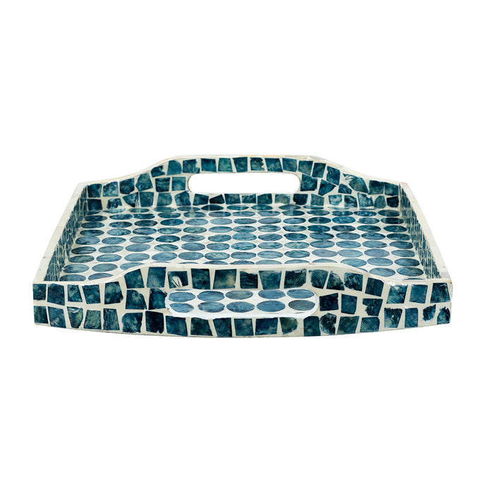 Blue & White Capiz Rectangular Tray