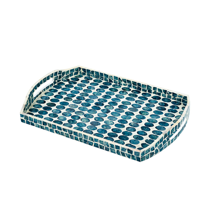 Blue & White Capiz Rectangular Tray