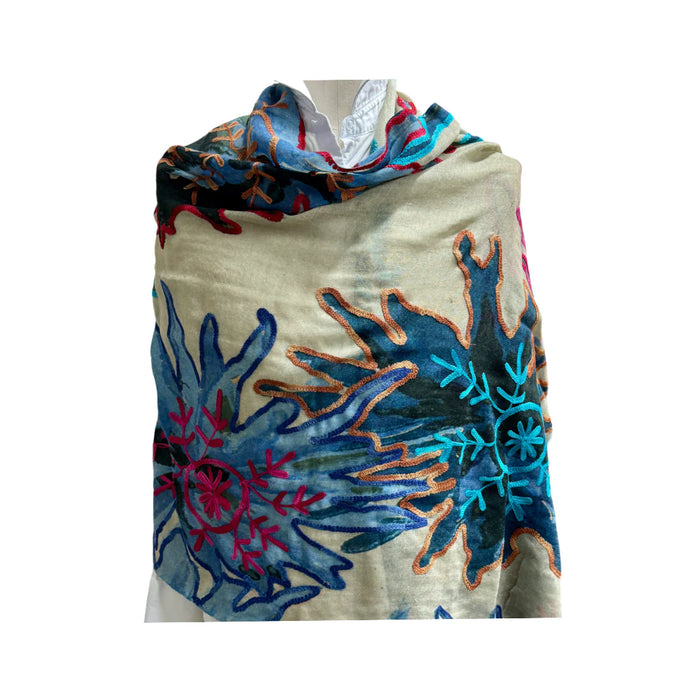 Embroidered Silk Wool Shawl
