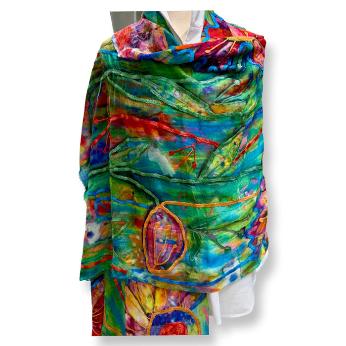 Embroidered Silk Wool Shawl