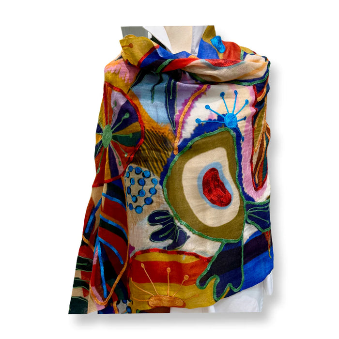 Embroidered Silk Wool Shawl