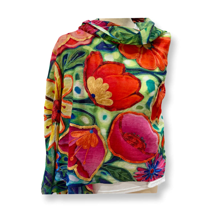 Embroidered Silk Wool Shawl