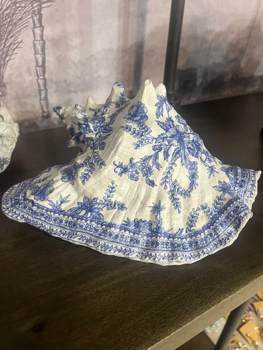 Blue Flowers Hand-Painted Conch Shell