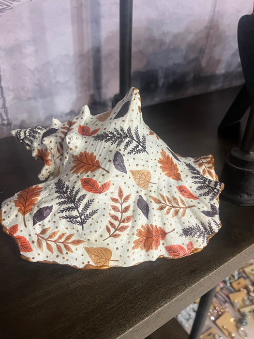 Fall Leaves Hand-Painted Conch Shell