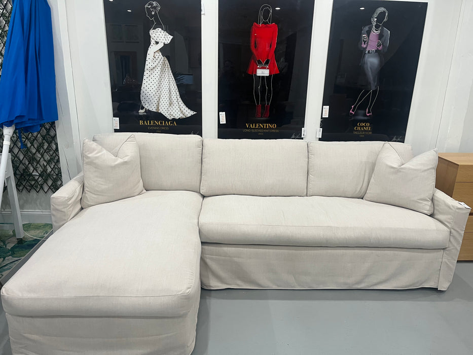 Beige Slipcovered Left Facing Sectional