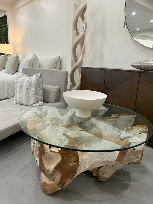 Natural Round Coffee Table - Whitewashed