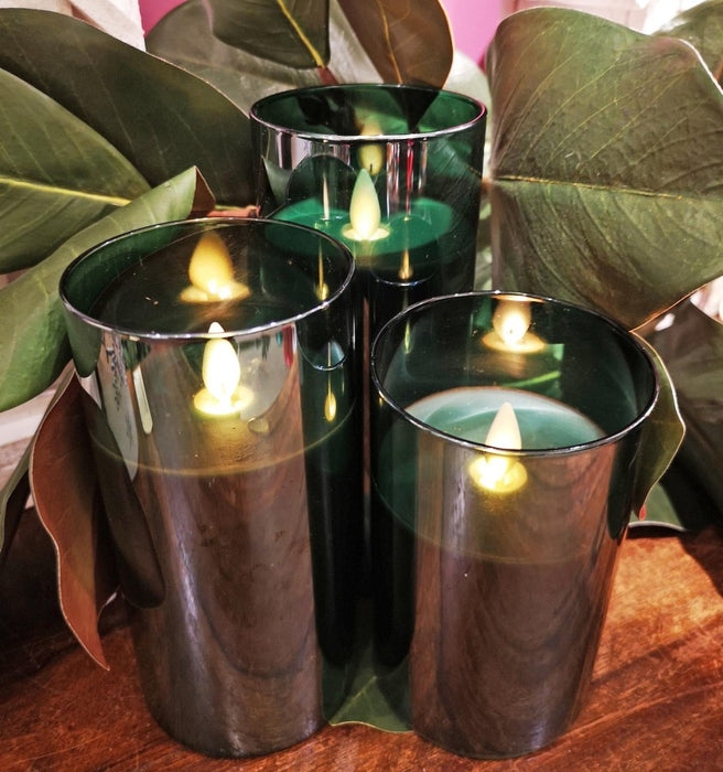 3" Dark Green Glass Pillar Candle