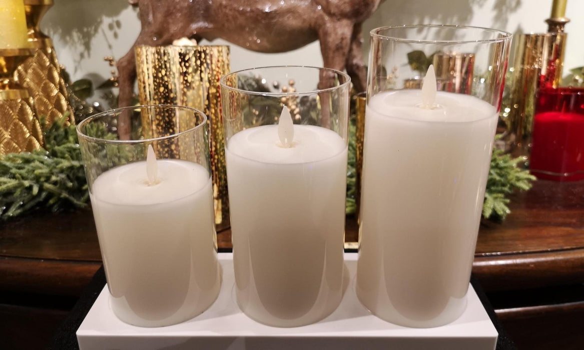 Cream Rechargeable Pillar w/Base - Set Of 3