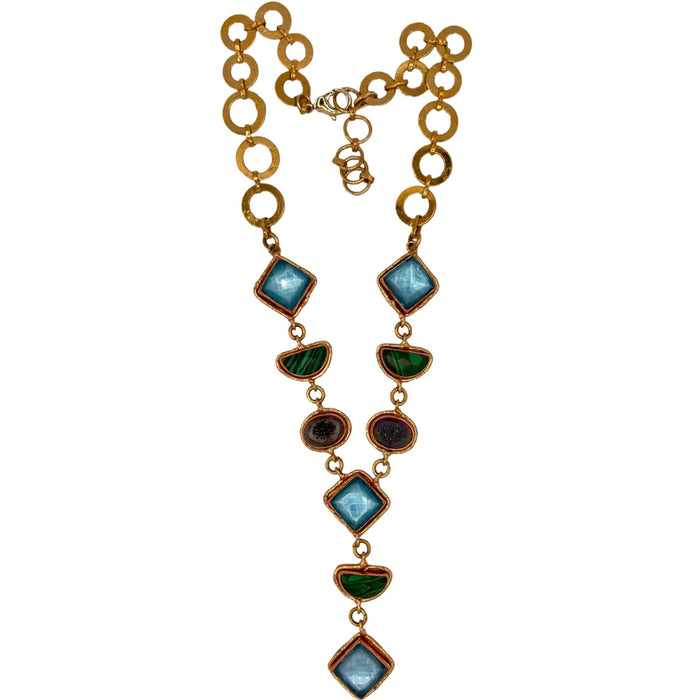Brass Necklace Malachite Blue