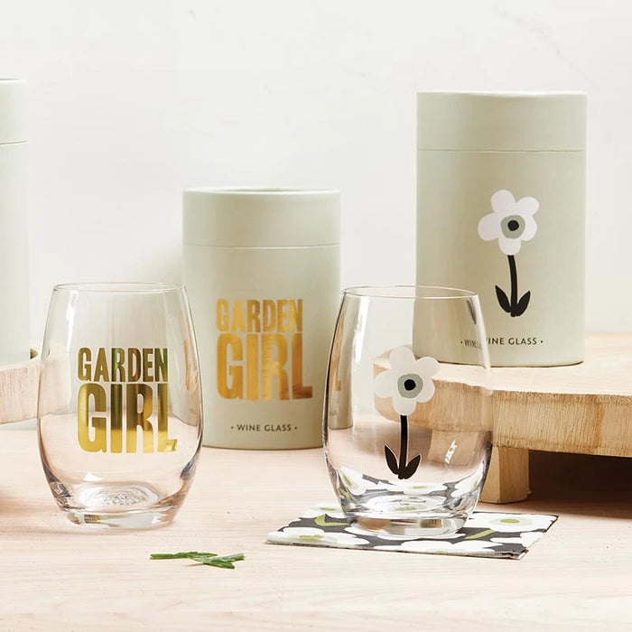 Garden Girl Stemless Wine Glass