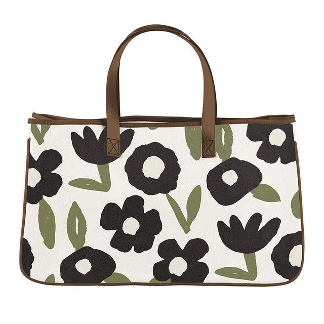 Black Flower Canvas Tote