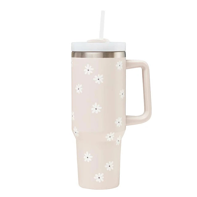 White Flowers Travel Tumbler