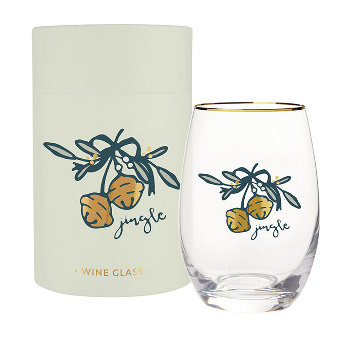 Jingle Bell Stemless Wine Glass