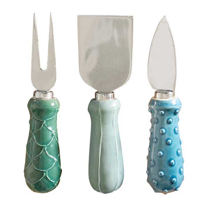 Blue Stamp Ceramic Cheese Knives