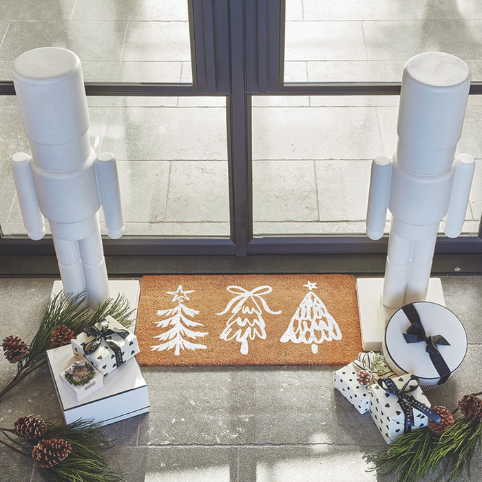 White Christmas Trees Coir Doormat