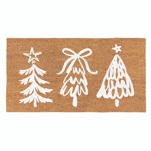 White Christmas Trees Coir Doormat