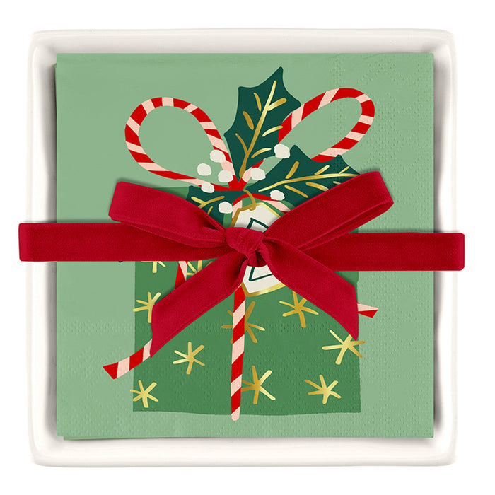 Present Ceramic Napkin Tray & Napkins