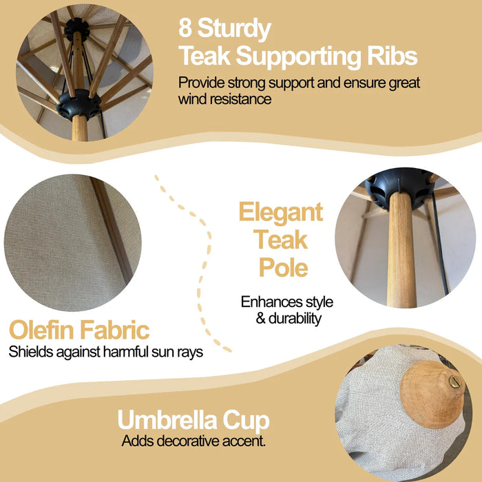 11ft. Pindi Round Parasol Teak Umbrella