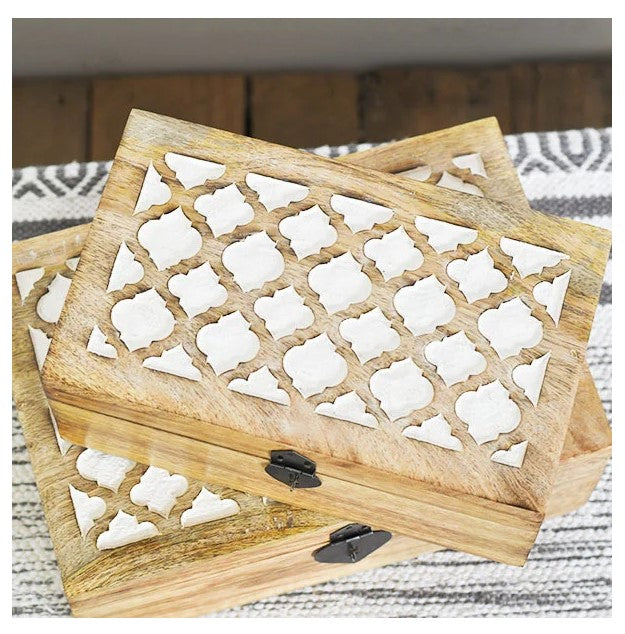 Carved Wood Boxes - Set Of 2