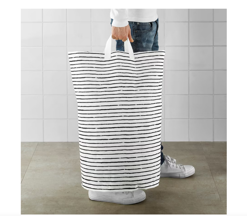 White And Black Striped Laundry Bag